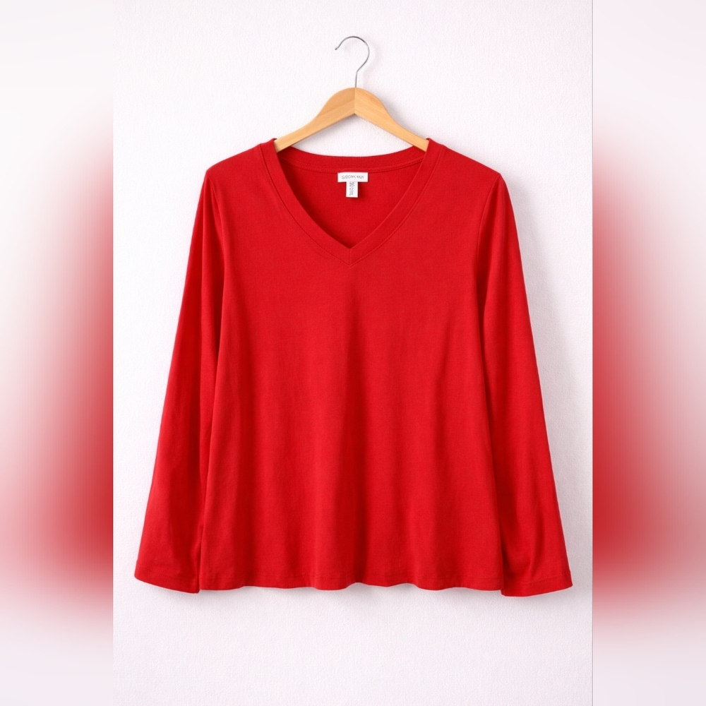 Elegant Red V-Neck Long Sleeve Top